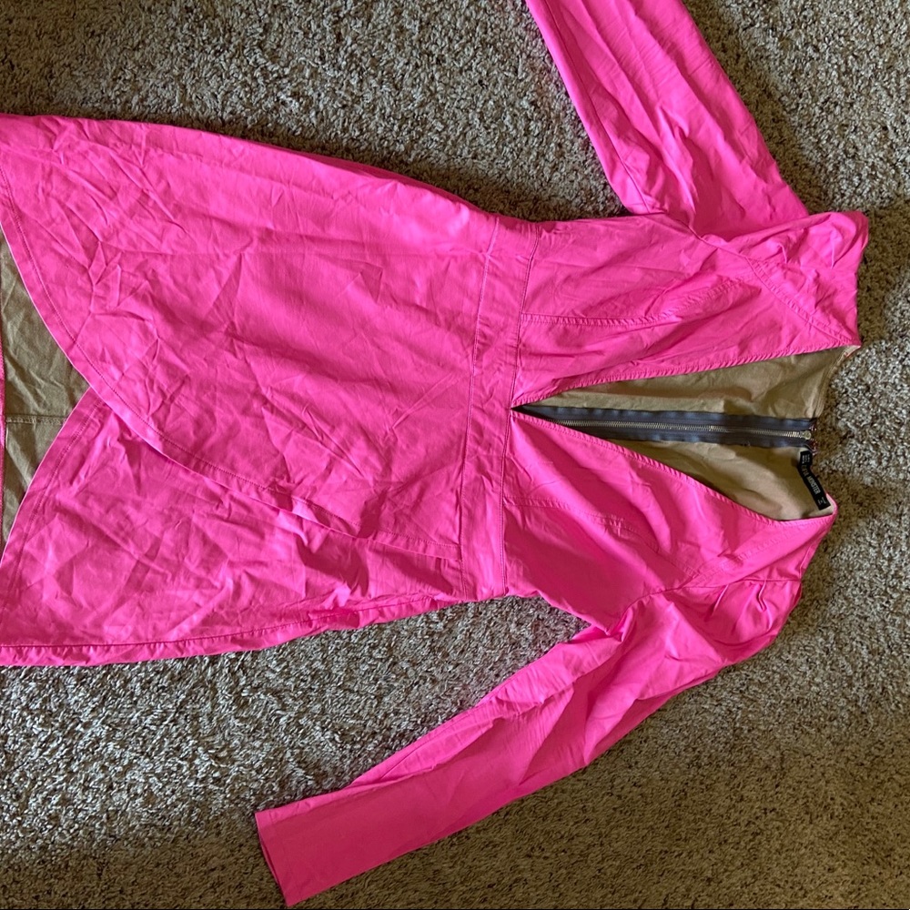 Pink Faux Leather Deep V Dress
